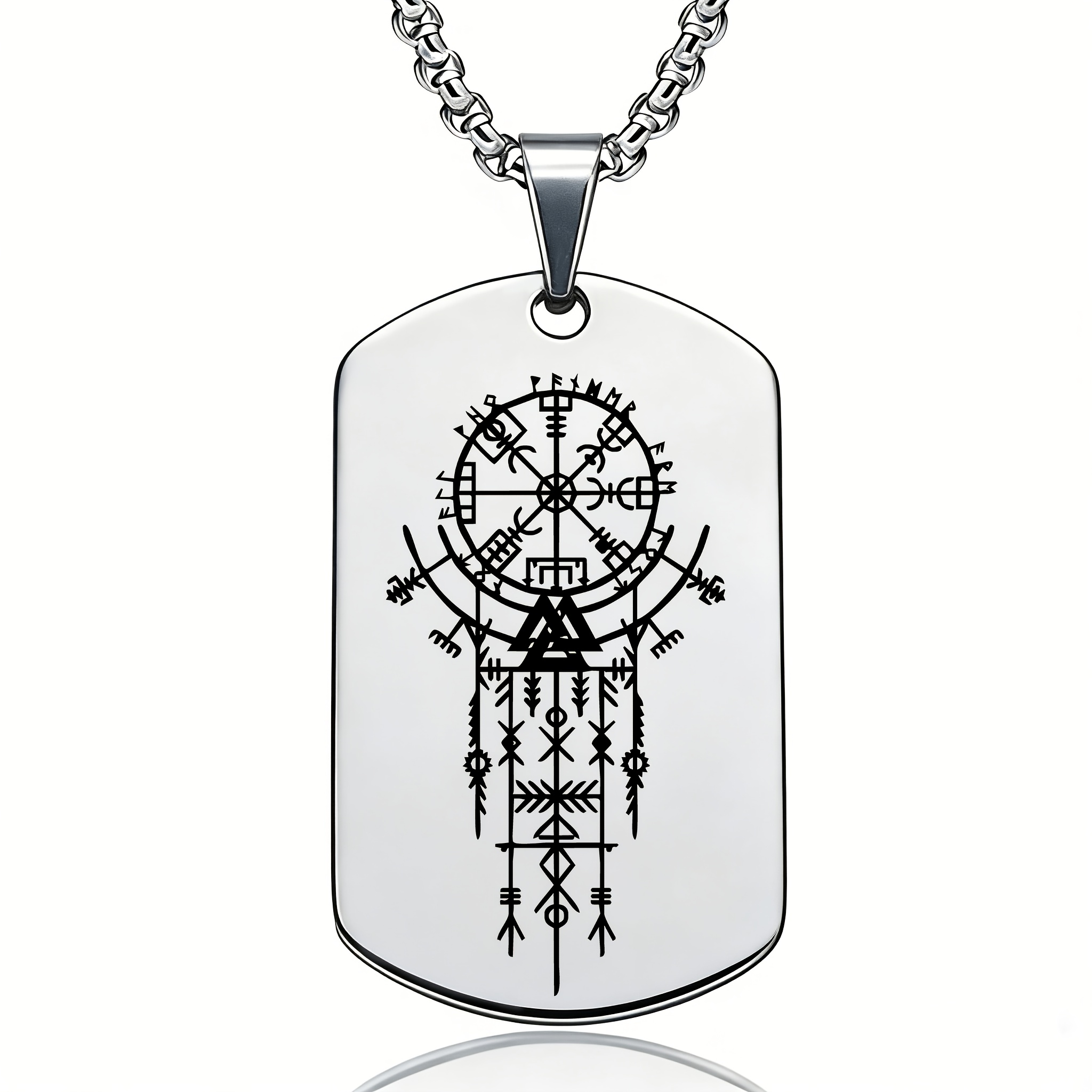 Stainless Steel Rune Totem Engraved Necklace, Unisex
